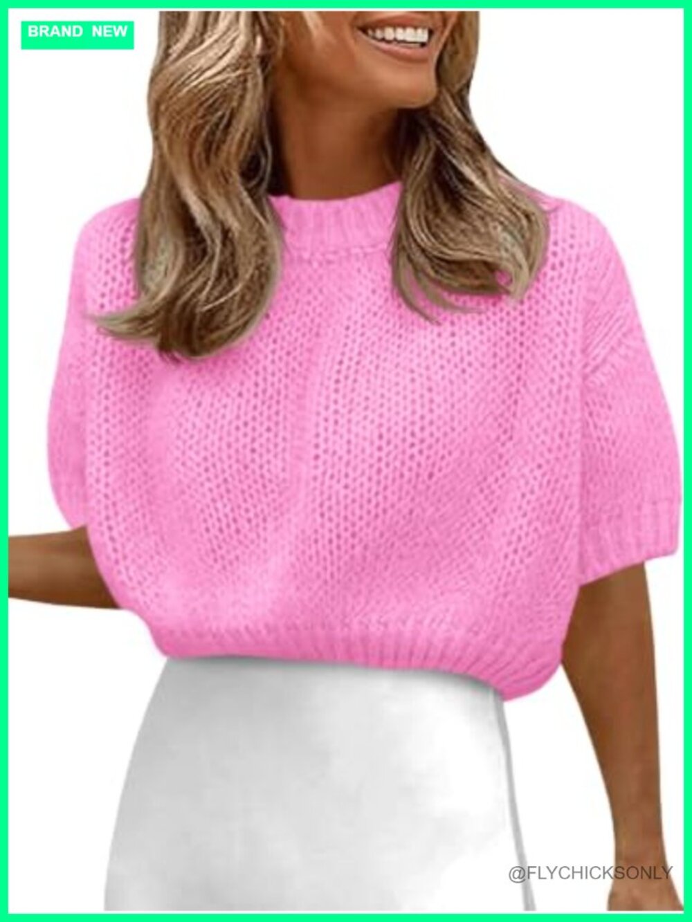 Womens Cropped Knit Sweater Puff Short Sleeve Crewneck Loose Lightweight